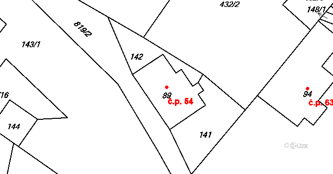 Bukovice 54, Písařov na parcele st. 89 v KÚ Bukovice u Písařova, Katastrální mapa