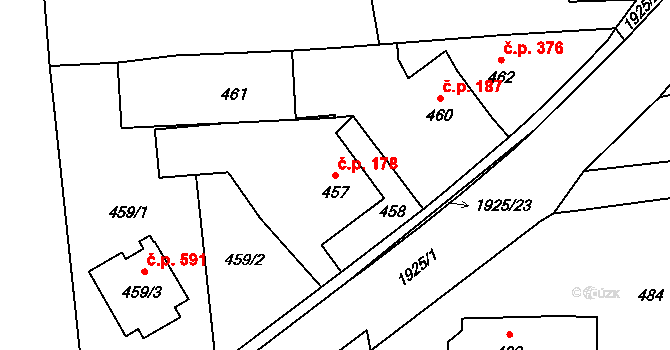 Postřelmov 178 na parcele st. 457 v KÚ Postřelmov, Katastrální mapa