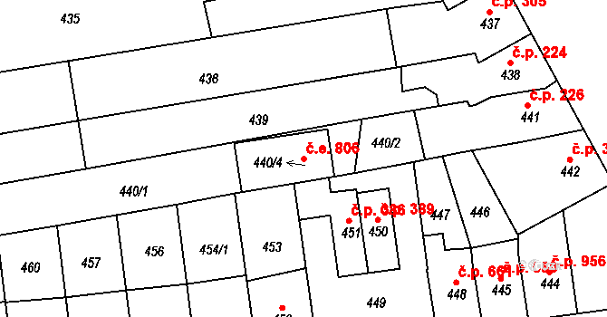 Černovice 806, Brno na parcele st. 440/4 v KÚ Černovice, Katastrální mapa