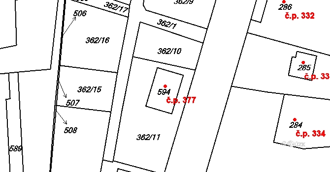 Břasy 377 na parcele st. 594 v KÚ Břasy, Katastrální mapa