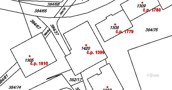 Nový Jičín 1398 na parcele st. 1420 v KÚ Nový Jičín-Dolní Předměstí, Katastrální mapa