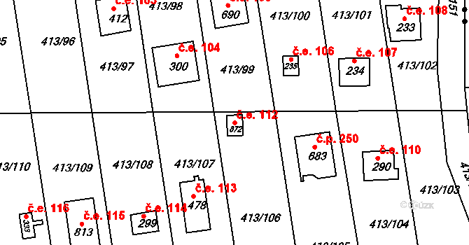 Zdiby 112 na parcele st. 872 v KÚ Zdiby, Katastrální mapa