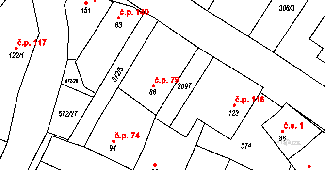 Lišany 79 na parcele st. 86 v KÚ Lišany u Rakovníka, Katastrální mapa