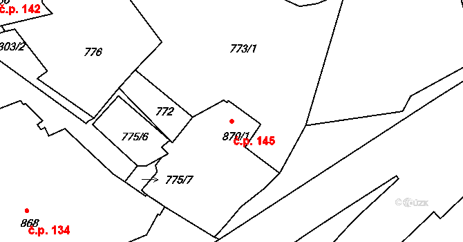 Latrán 145, Český Krumlov na parcele st. 870/1 v KÚ Český Krumlov, Katastrální mapa