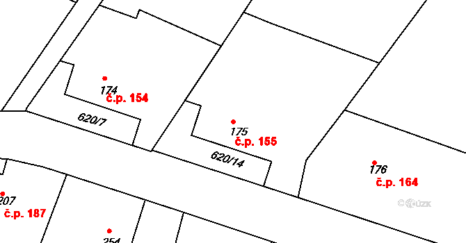 Herálec 155 na parcele st. 175 v KÚ Herálec, Katastrální mapa