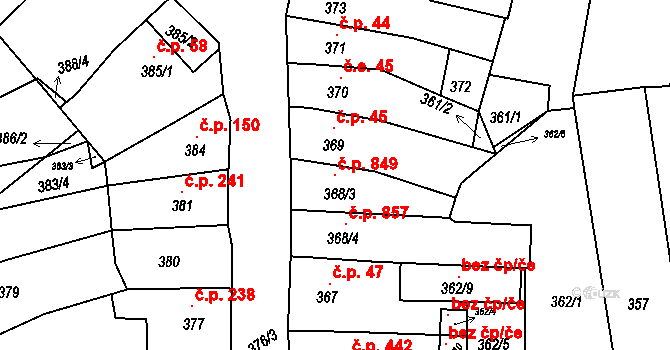 Drnovice 849 na parcele st. 368/3 v KÚ Drnovice u Vyškova, Katastrální mapa