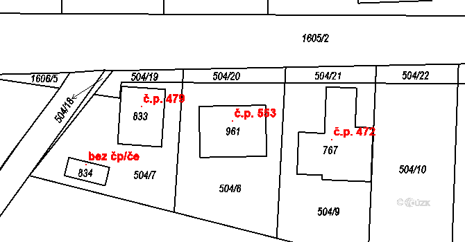 Opatovice nad Labem 553 na parcele st. 961 v KÚ Opatovice nad Labem, Katastrální mapa