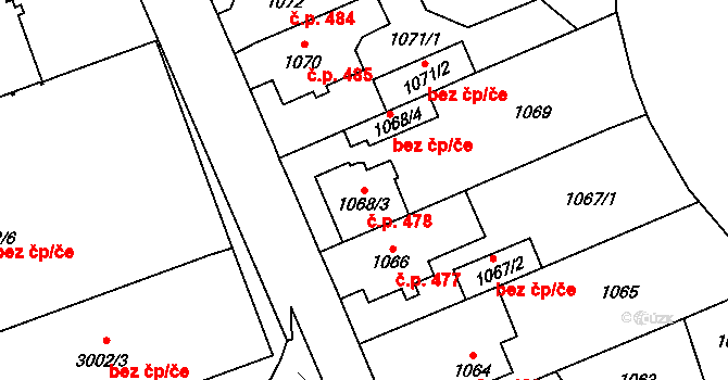 Dobruška 478 na parcele st. 1068/3 v KÚ Dobruška, Katastrální mapa
