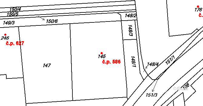 Pohořelice 586 na parcele st. 145 v KÚ Pohořelice nad Jihlavou, Katastrální mapa