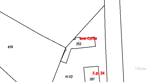 Rožďalovice 101282737 na parcele st. 253 v KÚ Hasina, Katastrální mapa