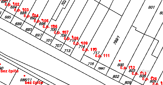 Rychlov 110, Bystřice pod Hostýnem na parcele st. 714 v KÚ Rychlov u Bystřice pod Hostýnem, Katastrální mapa
