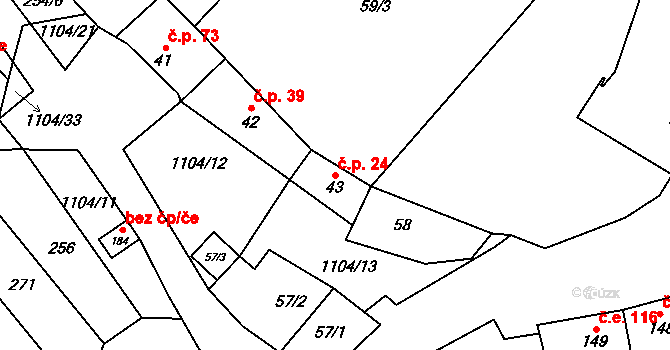 Hoštice 24 na parcele st. 43 v KÚ Hoštice u Litenčic, Katastrální mapa