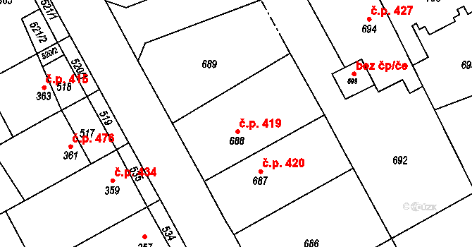 Otaslavice 419 na parcele st. 688 v KÚ Otaslavice, Katastrální mapa