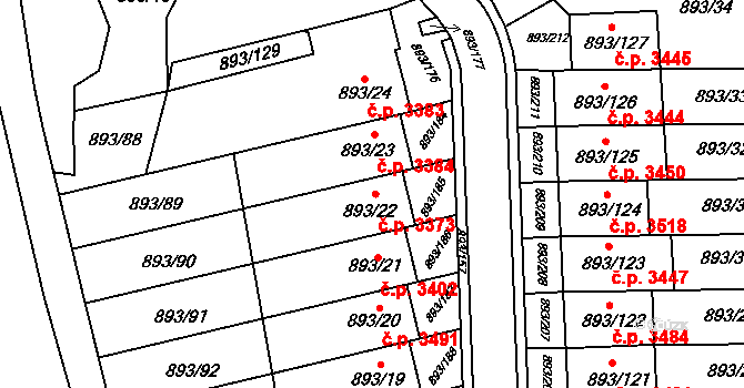 Znojmo 3373 na parcele st. 893/22 v KÚ Znojmo-město, Katastrální mapa