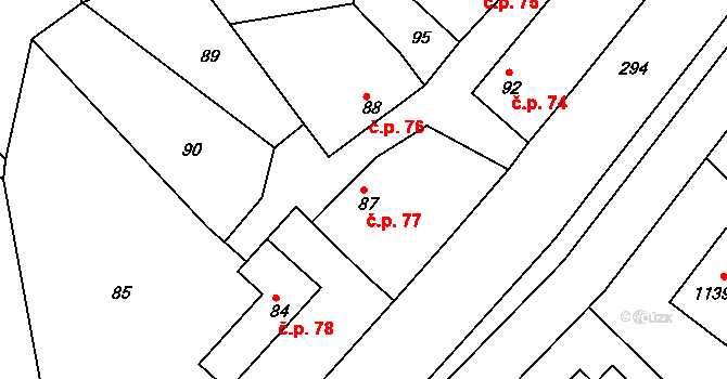 Hlízov 77 na parcele st. 87 v KÚ Hlízov, Katastrální mapa