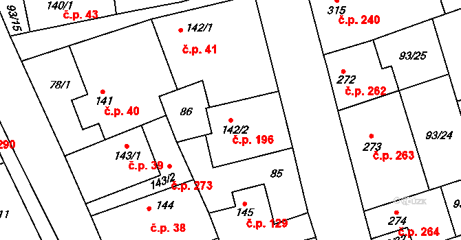 Žleby 196 na parcele st. 142/2 v KÚ Žleby, Katastrální mapa