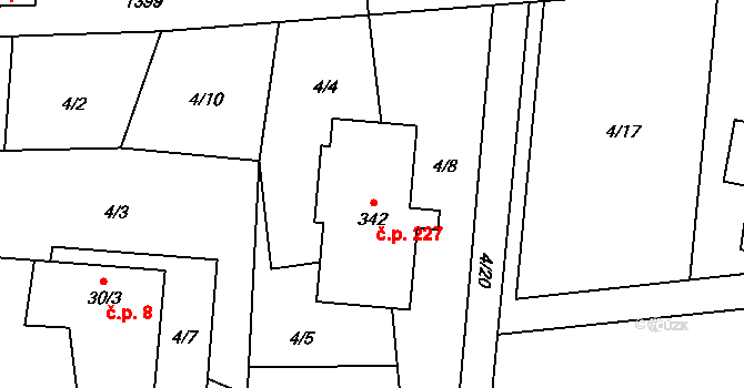 Olešnice 227 na parcele st. 342 v KÚ Olešnice u Trhových Svinů, Katastrální mapa