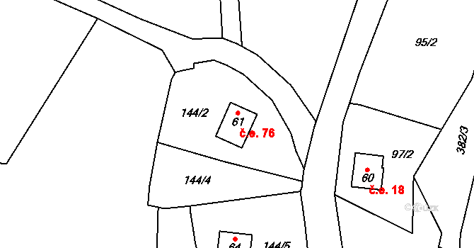 Chodovská Huť 76, Tři Sekery na parcele st. 61 v KÚ Plánská Huť, Katastrální mapa