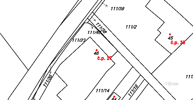 Bohuslavice 27 na parcele st. 46 v KÚ Bohuslavice, Katastrální mapa