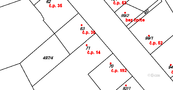 Sedlčánky 14, Čelákovice na parcele st. 71/1 v KÚ Sedlčánky, Katastrální mapa