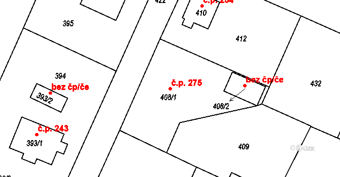 Žandov 275 na parcele st. 408/1 v KÚ Žandov u České Lípy, Katastrální mapa