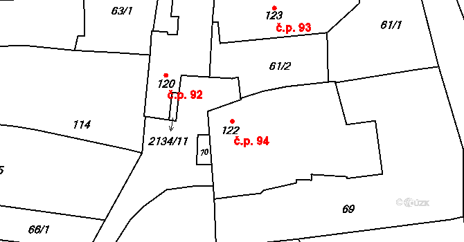 Žeravice 94 na parcele st. 122 v KÚ Žeravice u Kyjova, Katastrální mapa