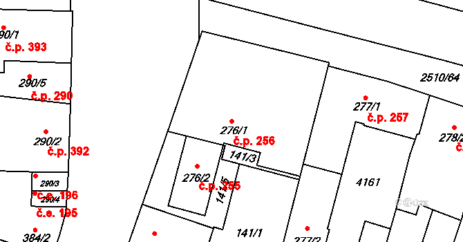 Kyjov 256 na parcele st. 276/1 v KÚ Kyjov, Katastrální mapa