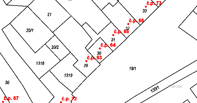 Rostěnice 64, Rostěnice-Zvonovice na parcele st. 30 v KÚ Rostěnice, Katastrální mapa