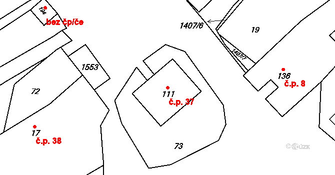 Ruda 37, Tvrdkov na parcele st. 111 v KÚ Ruda u Rýmařova, Katastrální mapa