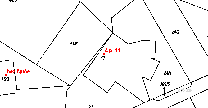 Uhřice 11, Sedlec-Prčice na parcele st. 17 v KÚ Uhřice u Sedlce, Katastrální mapa