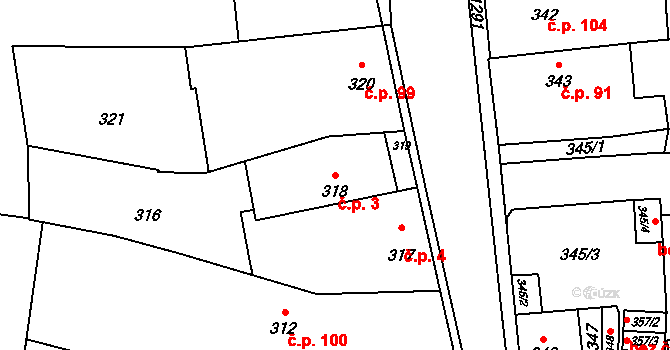 Neveklov 3 na parcele st. 318 v KÚ Neveklov, Katastrální mapa