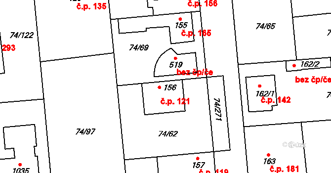 Hovorčovice 121 na parcele st. 156 v KÚ Hovorčovice, Katastrální mapa