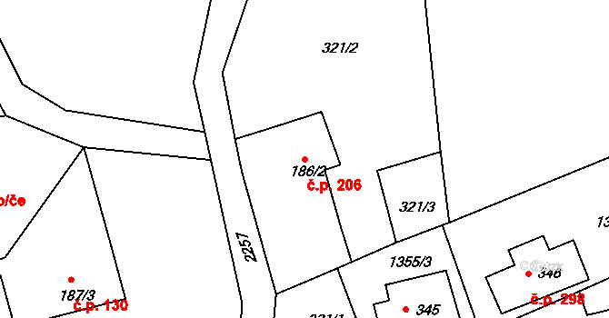 Dolní Podluží 206 na parcele st. 186/2 v KÚ Dolní Podluží, Katastrální mapa