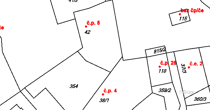 Sedlíšťka 5, Vlastibořice na parcele st. 42 v KÚ Vlastibořice, Katastrální mapa