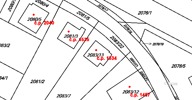 Boskovice 1534 na parcele st. 2083/13 v KÚ Boskovice, Katastrální mapa