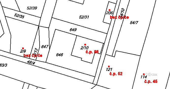 Charvatce 86 na parcele st. 2/10 v KÚ Charvatce u Jabkenic, Katastrální mapa