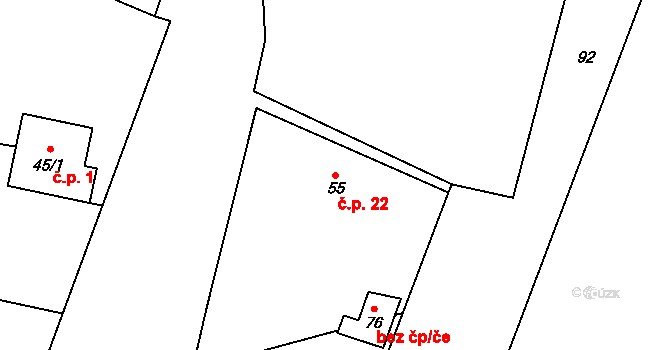 Budín 22, Boharyně na parcele st. 55 v KÚ Zvíkov nad Bystřicí, Katastrální mapa