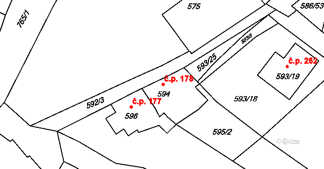Poříčí 178, Boršov nad Vltavou na parcele st. 594 v KÚ Boršov nad Vltavou, Katastrální mapa
