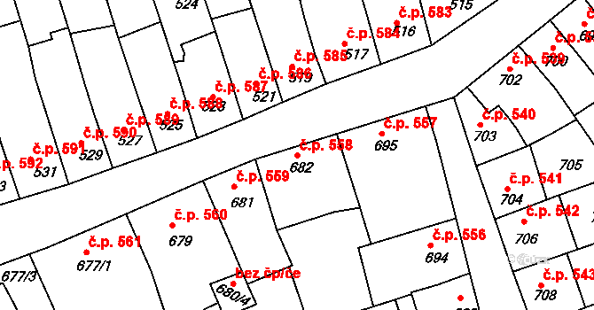 Roudnice nad Labem 558 na parcele st. 682 v KÚ Roudnice nad Labem, Katastrální mapa