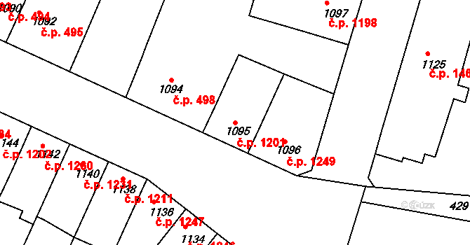 Roudnice nad Labem 1201 na parcele st. 1095 v KÚ Roudnice nad Labem, Katastrální mapa