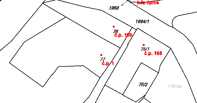 Košťálov 1 na parcele st. 77 v KÚ Košťálov, Katastrální mapa