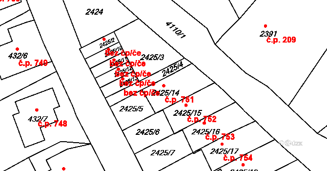 Semily 751 na parcele st. 2425/14 v KÚ Semily, Katastrální mapa