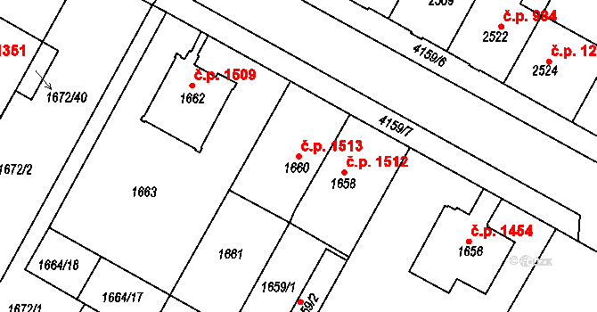 Roudnice nad Labem 1513 na parcele st. 1660 v KÚ Roudnice nad Labem, Katastrální mapa