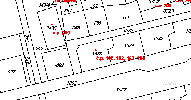 Chlumec 182,183,184,185 na parcele st. 1023 v KÚ Chlumec u Chabařovic, Katastrální mapa