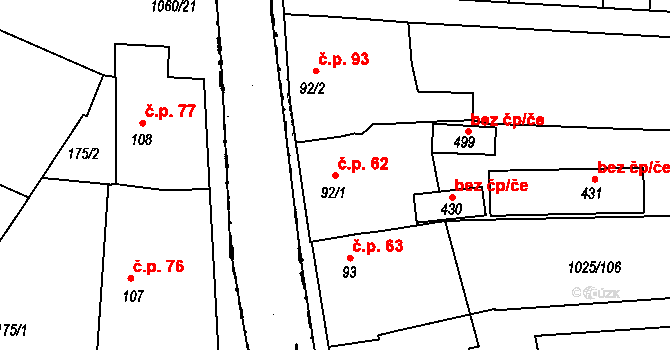 Štěkeň 62 na parcele st. 92/1 v KÚ Štěkeň, Katastrální mapa