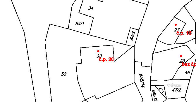 Lestkov 20, Klášterec nad Ohří na parcele st. 33 v KÚ Lestkov u Klášterce nad Ohří, Katastrální mapa