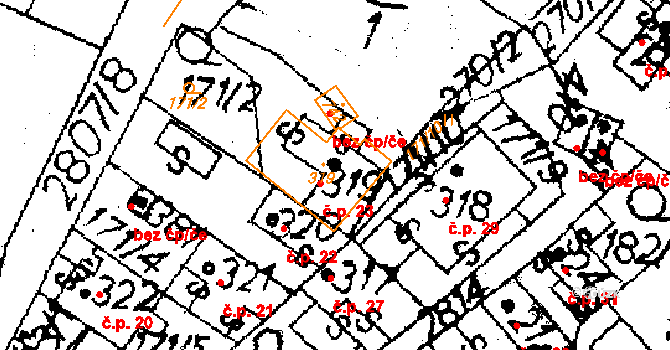 Jaroměřice 23 na parcele st. 319 v KÚ Jaroměřice, Katastrální mapa