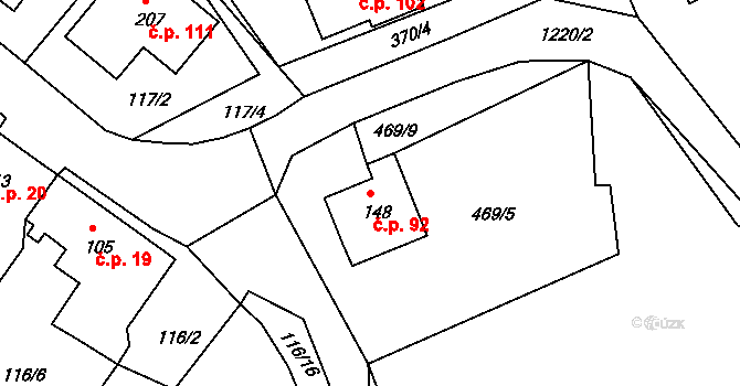 Javorník 92 na parcele st. 148 v KÚ Javorník u Svitav, Katastrální mapa