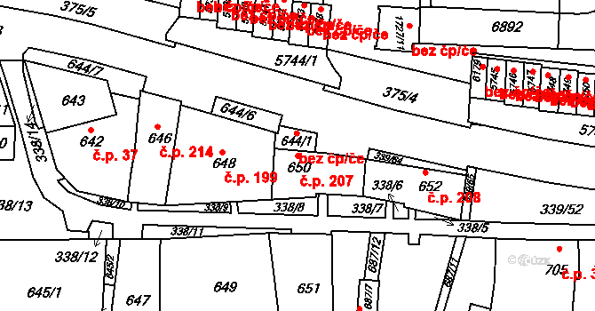 Bystrc 207, Brno na parcele st. 650 v KÚ Bystrc, Katastrální mapa