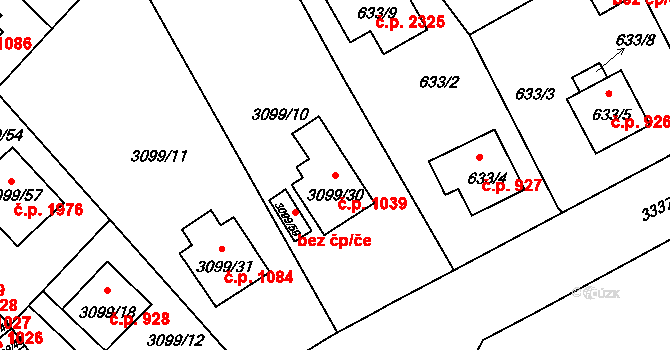 Pelhřimov 1039 na parcele st. 3099/30 v KÚ Pelhřimov, Katastrální mapa